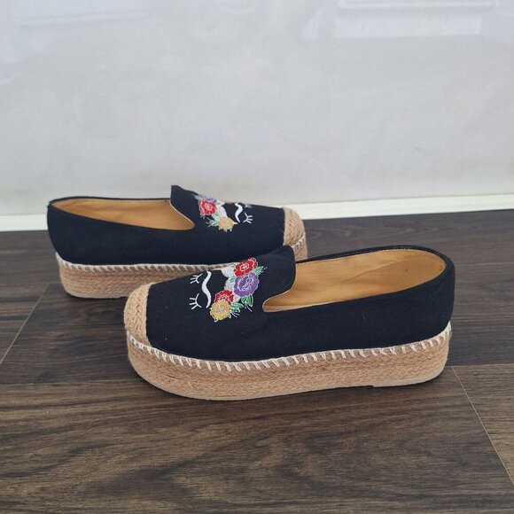 💙 Carlo Cambuston Natural Materials Slip Espadrilles Platform Embroidered Size - Picture 8 of 8